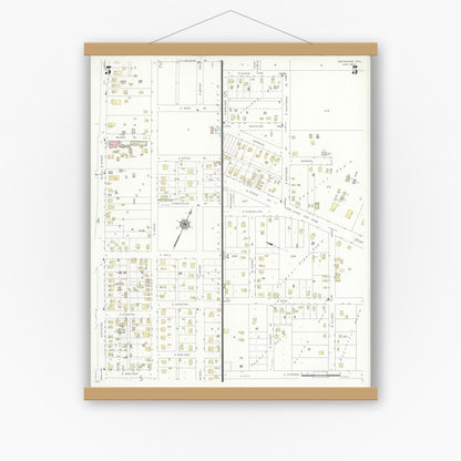 Old map wall art mockup — magnetic wood frame on white wall — Sanborn Fire Insurance Map from Monahans, Ward County, Texas (1940), Sheet #0005