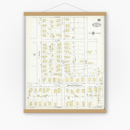 Old map wall art mockup — magnetic wood frame on white wall — Sanborn Fire Insurance Map from Frankfort, Clinton County, Indiana (1912), Sheet #0018