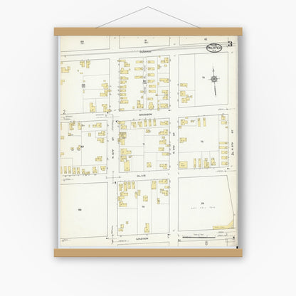 Old map wall art mockup — magnetic wood frame on white wall — Sanborn Fire Insurance Map from Palatka, Putnam County, Florida (1915), Sheet #0003