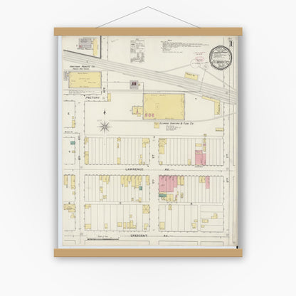 Old map wall art mockup — magnetic wood frame on white wall — Sanborn Fire Insurance Map from Ellwood City, Lawrence County, Pennsylvania (1894), Sheet #0001
