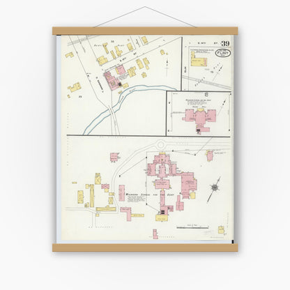 Old map wall art mockup — magnetic wood frame on white wall — Sanborn Fire Insurance Map from Flint, Genesee County, Michigan (1909), Sheet #0039
