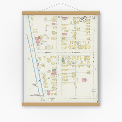 Old map wall art mockup — magnetic wood frame on white wall — Sanborn Fire Insurance Map from Rome, Oneida County, New York (1894), Sheet #0018