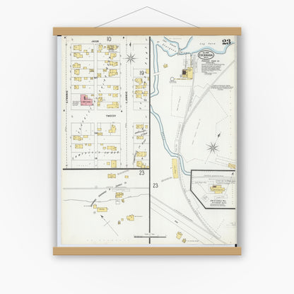 Old map wall art mockup — magnetic wood frame on white wall — Sanborn Fire Insurance Map from Escanaba, Delta County, Michigan (1899), Sheet #0023