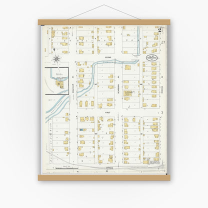 Old map wall art mockup — magnetic wood frame on white wall — Sanborn Fire Insurance Map from Kankakee, Kankakee County, Illinois (1907), Sheet #0002