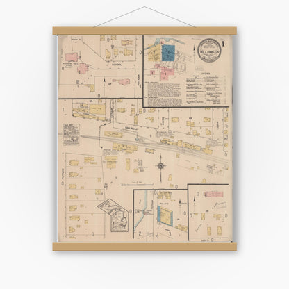 Old map wall art mockup — magnetic wood frame on white wall — Sanborn Fire Insurance Map from Williamston, Ingham County, Michigan (1922), Sheet #0001