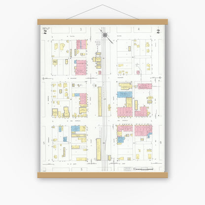 Old map wall art mockup — magnetic wood frame on white wall — Sanborn Fire Insurance Map from Mathis, San Patricio County, Texas (1950), Sheet #0002