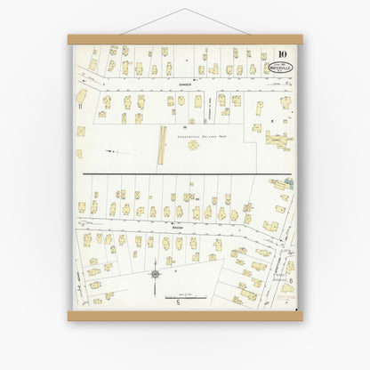 Old map wall art mockup — magnetic wood frame on white wall — Sanborn Fire Insurance Map from Waterville, Oneida County, New York (1912), Sheet #0010
