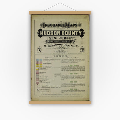 Old map wall art mockup — magnetic wood frame on white wall — Sanborn Fire Insurance Map from Hudson Co., Hudson County, New Jersey (1900), Sheet #0001