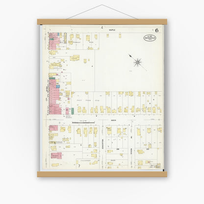 Old map wall art mockup — magnetic wood frame on white wall — Sanborn Fire Insurance Map from Hicksville, Defiance County, Ohio (1908), Sheet #0006