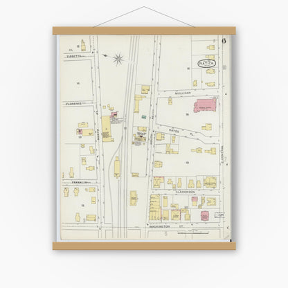 Old map wall art mockup — magnetic wood frame on white wall — Sanborn Fire Insurance Map from Natick, Middlesex County, Massachusetts (1894), Sheet #0006