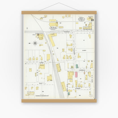 Old map wall art mockup — magnetic wood frame on white wall — Sanborn Fire Insurance Map from Ocala, Marion County, Florida (1901), Sheet #0010