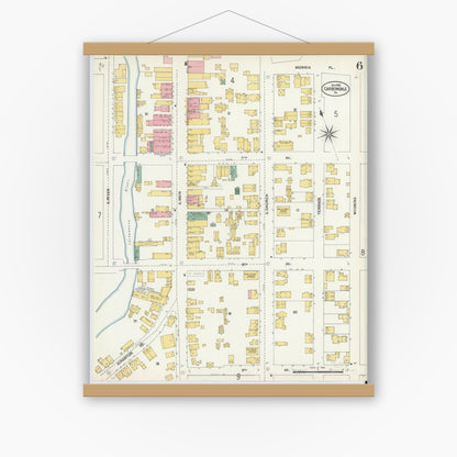 Old map wall art mockup — magnetic wood frame on white wall — Sanborn Fire Insurance Map from Carbondale, Lackawanna County, Pennsylvania (1903), Sheet #0006
