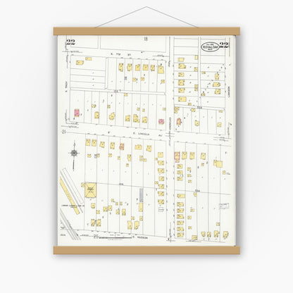Old map wall art mockup — magnetic wood frame on white wall — Sanborn Fire Insurance Map from Royal Oak, Oakland County, Michigan (1926), Sheet #0022