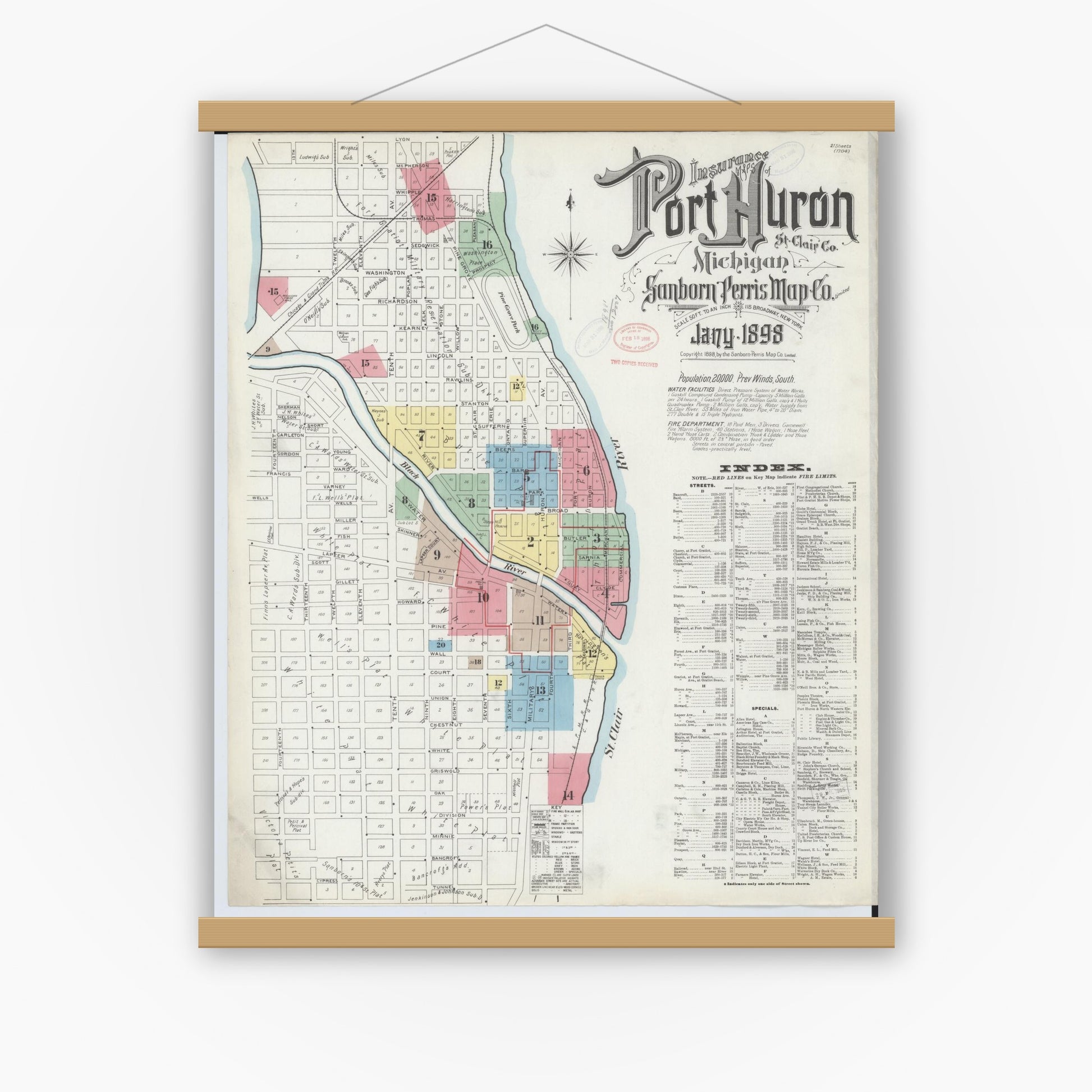 Old map wall art mockup — magnetic wood frame on white wall — Sanborn Fire Insurance Map from Port Huron, Saint Clair County, Michigan (1898) - Complete Map Set