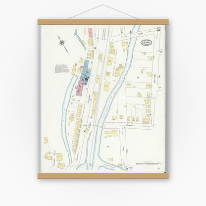Old map wall art mockup — magnetic wood frame on white wall — Sanborn Fire Insurance Map from Adams, Berkshire County, Massachusetts (1914), Sheet #0005