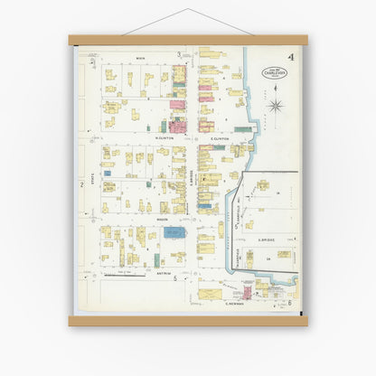 Old map wall art mockup — magnetic wood frame on white wall — Sanborn Fire Insurance Map from Charlevoix, Charlevoix County, Michigan (1907), Sheet #0004