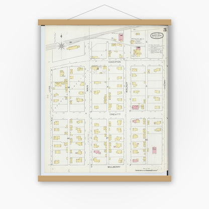 Old map wall art mockup — magnetic wood frame on white wall — Sanborn Fire Insurance Map from Bryan, Williams County, Ohio (1893), Sheet #0003