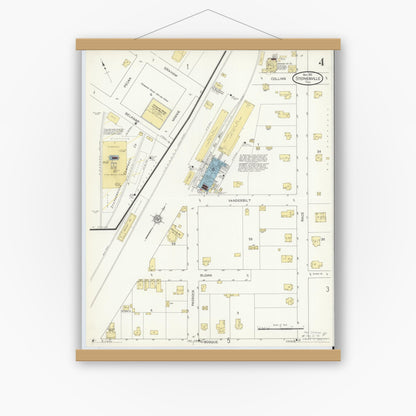 Old map wall art mockup — magnetic wood frame on white wall — Sanborn Fire Insurance Map from Stephenville, Erath County, Texas (1912), Sheet #0004