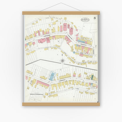 Old map wall art mockup — magnetic wood frame on white wall — Sanborn Fire Insurance Map from Mauch Chunk, Carbon County, Pennsylvania (1902), Sheet #0003