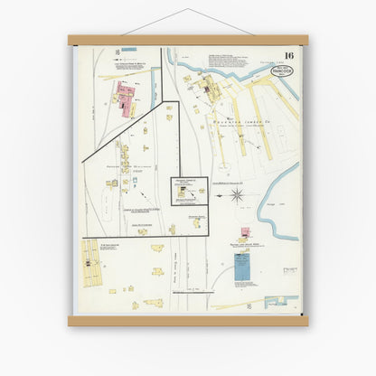 Old map wall art mockup — magnetic wood frame on white wall — Sanborn Fire Insurance Map from Hancock, Houghton County, Michigan (1907), Sheet #0016