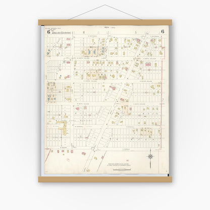 Old map wall art mockup — magnetic wood frame on white wall — Sanborn Fire Insurance Map from Yellow Springs, Greene County, Ohio (1945), Sheet #0006