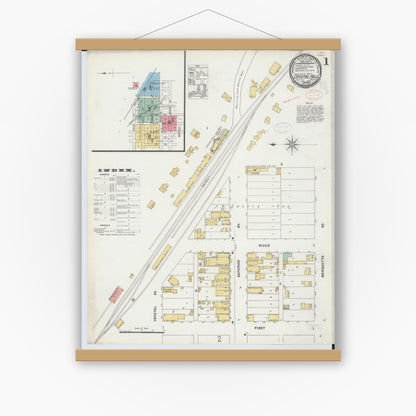 Old map wall art mockup — magnetic wood frame on white wall — Sanborn Fire Insurance Map from Crystal Falls, Iron County, Michigan (1898), Sheet #0001