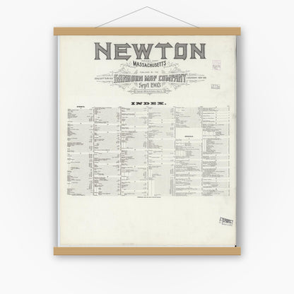 Old map wall art mockup — magnetic wood frame on white wall — Sanborn Fire Insurance Map from Newton, Middlesex County, Massachusetts (1903), Sheet #0001