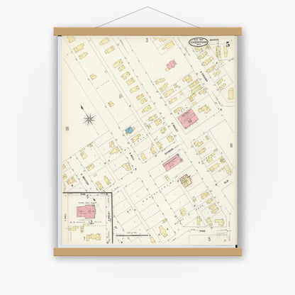 Old map wall art mockup — magnetic wood frame on white wall — Sanborn Fire Insurance Map from Cheboygan, Cheboygan County, Michigan (1907), Sheet #0005