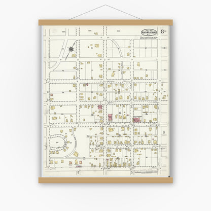 Old map wall art mockup — magnetic wood frame on white wall — Sanborn Fire Insurance Map from North Wilkesboro, Wilkes County, North Carolina (1920), Sheet #0008