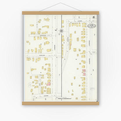 Old map wall art mockup — magnetic wood frame on white wall — Sanborn Fire Insurance Map from Little Falls, Herkimer County, New York (1906), Sheet #0006