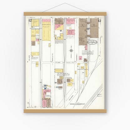 Old map wall art mockup — magnetic wood frame on white wall — Sanborn Fire Insurance Map from North Kansas City, Clay County, Missouri (1926), Sheet #0012