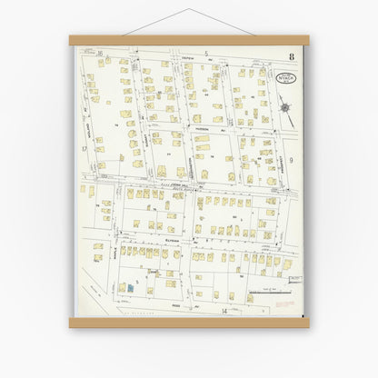 Old map wall art mockup — magnetic wood frame on white wall — Sanborn Fire Insurance Map from Nyack, Rockland County, New York. (1910), Sheet #0008
