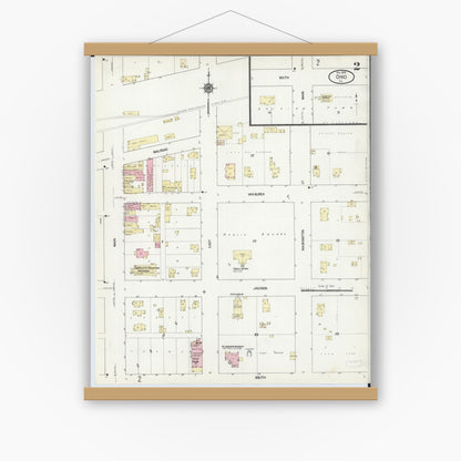 Old map wall art mockup — magnetic wood frame on white wall — Sanborn Fire Insurance Map from Ohio, Bureau County, Illinois (1913), Sheet #0002