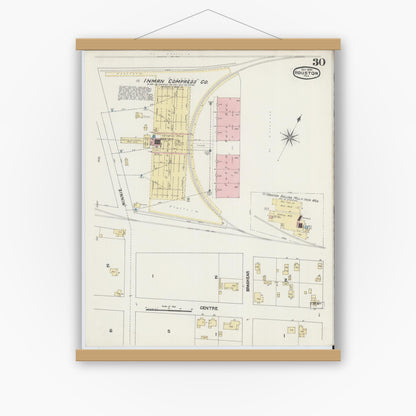 Old map wall art mockup — magnetic wood frame on white wall — Sanborn Fire Insurance Map from Houston, Harris County, Texas (1890), Sheet #0030