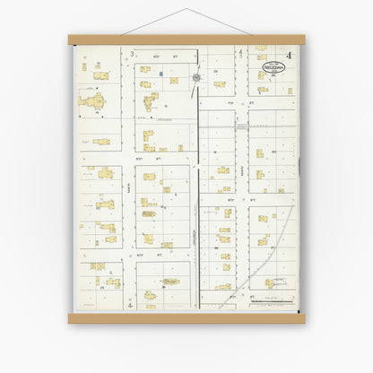 Old map wall art mockup — magnetic wood frame on white wall — Sanborn Fire Insurance Map from Necedah, Juneau County, Wisconsin (1916), Sheet #0004
