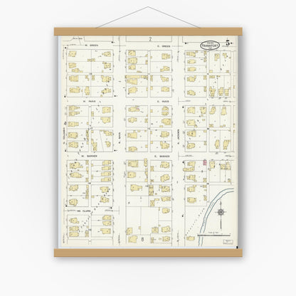Old map wall art mockup — magnetic wood frame on white wall — Sanborn Fire Insurance Map from Frankfort, Clinton County, Indiana (1912), Sheet #0005