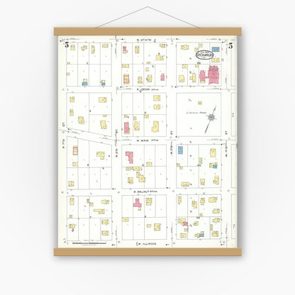 Old map wall art mockup — magnetic wood frame on white wall — Sanborn Fire Insurance Map from Saint Charles, Kane County, Illinois (1923), Sheet #0005