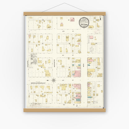 Old map wall art mockup — magnetic wood frame on white wall — Sanborn Fire Insurance Map from Northwood, Worth County, Iowa (1896) â€” Complete Set