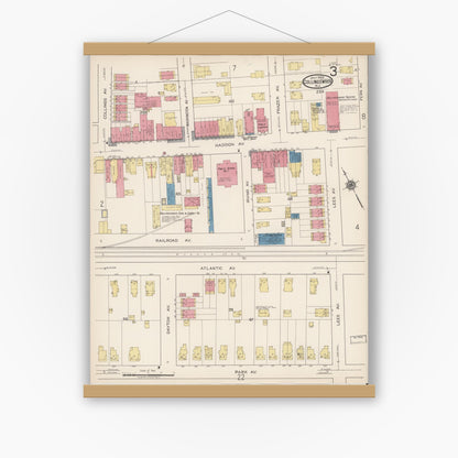 Old map wall art mockup — magnetic wood frame on white wall — Sanborn Fire Insurance Map from Collingswood, Camden County, New Jersey (1922), Sheet #0003