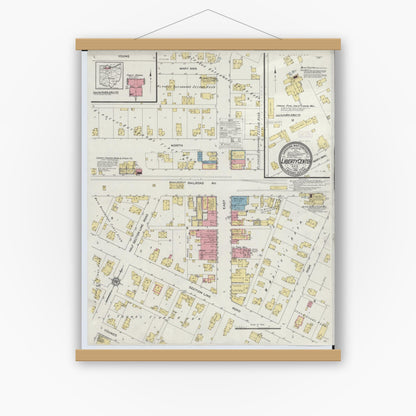 Old map wall art mockup — magnetic wood frame on white wall — Sanborn Fire Insurance Map from Liberty Center, Henry County, Ohio (1913), Sheet #0001