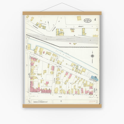 Old map wall art mockup — magnetic wood frame on white wall — Sanborn Fire Insurance Map from Palmyra, Wayne County, New York (1912), Sheet #0004
