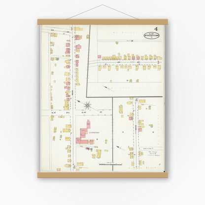 Old map wall art mockup — magnetic wood frame on white wall — Sanborn Fire Insurance Map from McSherrystown, Adams County, Pennsylvania (1904), Sheet #0004