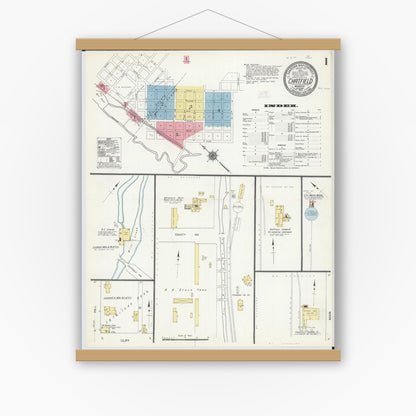 Old map wall art mockup — magnetic wood frame on white wall — Sanborn Fire Insurance Map from Chatfield, Fillmore And Olmsted Counties, Minnesota (1910) - Complete Map Set