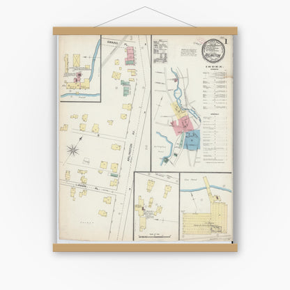 Old map wall art mockup — magnetic wood frame on white wall — Sanborn Fire Insurance Map from Arlington, Middlesex County, Massachusetts (1892) - Complete Map Set