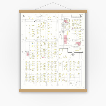Old map wall art mockup — magnetic wood frame on white wall — Sanborn Fire Insurance Map from Perry, Dallas County, Iowa (1933), Sheet #0005