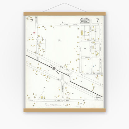 Old map wall art mockup — magnetic wood frame on white wall — Sanborn Fire Insurance Map from Hammonton, Atlantic County, New Jersey (1923), Sheet #0007