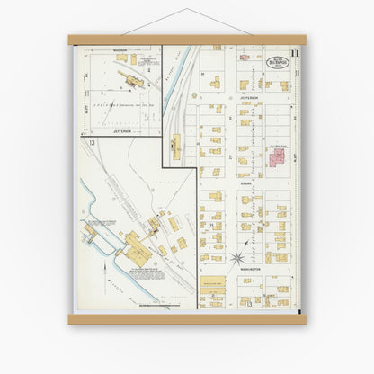 Old map wall art mockup — magnetic wood frame on white wall — Sanborn Fire Insurance Map from Big Rapids, Mecosta County, Michigan (1899), Sheet #0011