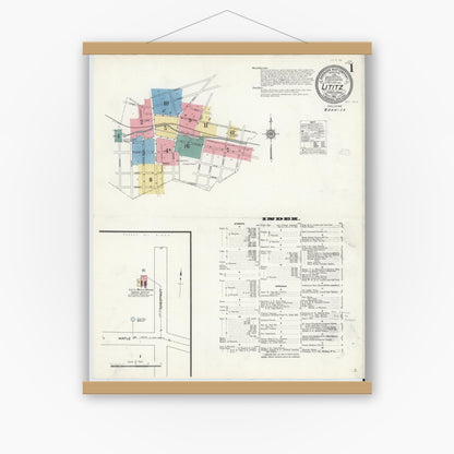 Old map wall art mockup — magnetic wood frame on white wall — Sanborn Fire Insurance Map from Lititz, Lancaster County, Pennsylvania (1912) - Complete Map Set