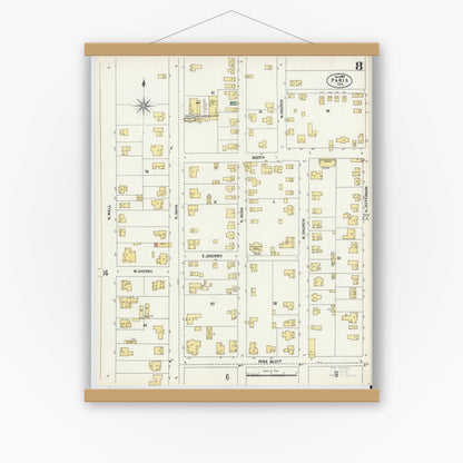 Old map wall art mockup — magnetic wood frame on white wall — Sanborn Fire Insurance Map from Paris, Lamar County, Texas (1902), Sheet #0008