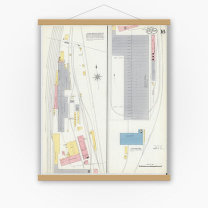 Old map wall art mockup — magnetic wood frame on white wall — Sanborn Fire Insurance Map from Sharon, Mercer County, Pennsylvania (1903), Sheet #0016